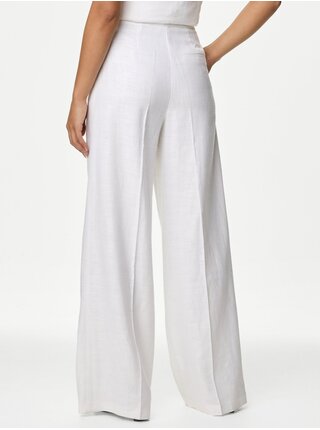 Biele dámske nohavice so širokými nohavicami Marks & Spencer