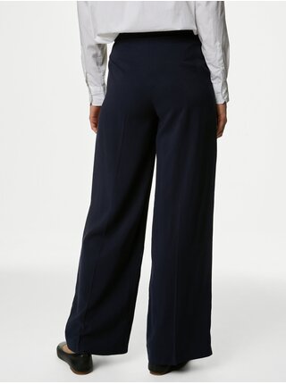 Tmavomodré dámske nohavice so širokými nohavicami Marks & Spencer