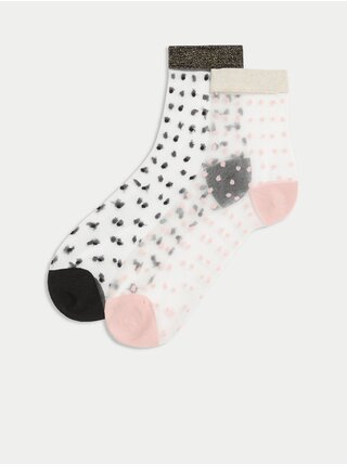Sada dvou párů dámských vzorovaných průsvitných ponožek v černé a růžové barvě Marks & Spencer   