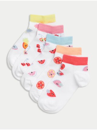Sada pěti párů holčičích vzorovaných ponožek v bílé barvě Marks & Spencer  