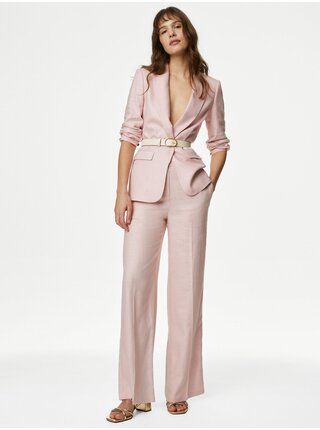Světle růžové dámské široké kalhoty s příměsí lnu Marks & Spencer  