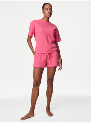Růžové dámské žebrované tričko se stahovací šňůrkou Marks & Spencer    