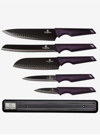 Sada pěti nožů s magnetickým držákem BERLINGERHAUS  Purple Eclipse Collection 