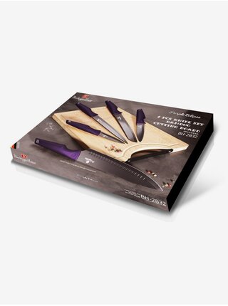 Sada nožů s nepřilnavým povrchem + prkénko BERLINGERHAUS  Purple Eclipse Collection (6 ks)