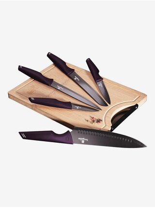 Sada nožů s nepřilnavým povrchem + prkénko BERLINGERHAUS  Purple Eclipse Collection (6 ks)