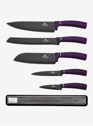 Sada pěti nožů s magnetickým držákem BERLINGERHAUS Purple Metallic Line 