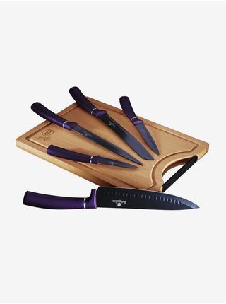 Sada pěti nožů s nepřilnavým povrchem + prkénko BERLINGERHAUS Purple Metallic Line