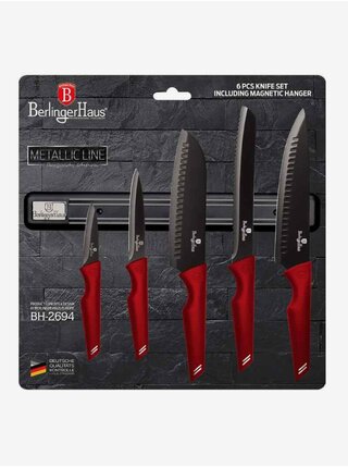 Súprava piatich nožov s magnetickým držiakom BERLINGERHAUS Burgundy Metallic Line