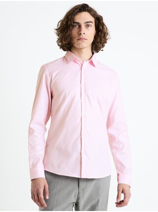 Ružová pánska pruhovaná slim fit košeľa Celio Fasanure