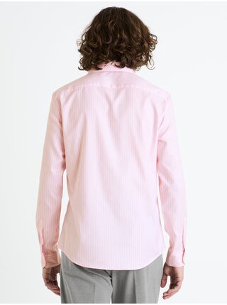 Ružová pánska pruhovaná slim fit košeľa Celio Fasanure
