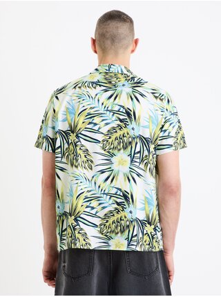 Bílo-zelená pánská košile s tropickým vzorem Celio Gatropica