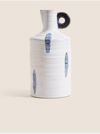 Modro-biela glazovaná keramická váza v tvare fľaše Marks & Spencer