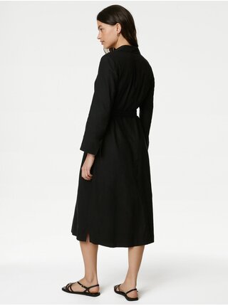  Čierne dámske košeľové šaty s prímesou ľanu Marks & Spencer