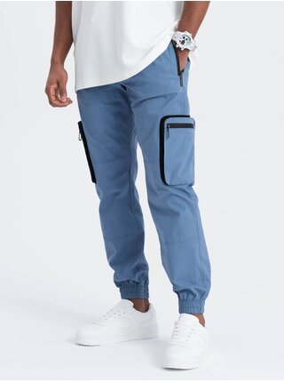 Modré pánské cargo jogger kalhoty Ombre Clothing