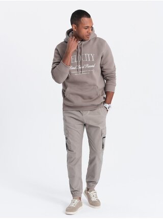 Béžové pánské cargo jogger kalhoty Ombre Clothing