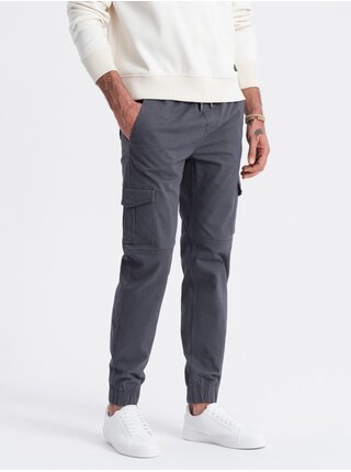 Šedé pánske cargo jogger nohavice Ombre Clothing