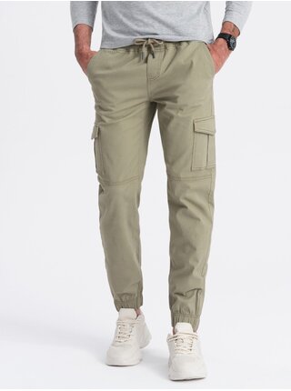 Khaki pánské cargo jogger kalhoty Ombre Clothing