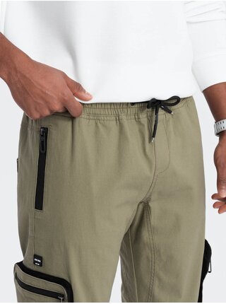 Zelené pánské cargo jogger kalhoty Ombre Clothing