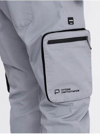Světle šedé pánské cargo jogger kalhoty Ombre Clothing