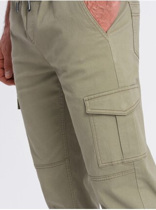 Khaki pánské cargo jogger kalhoty Ombre Clothing
