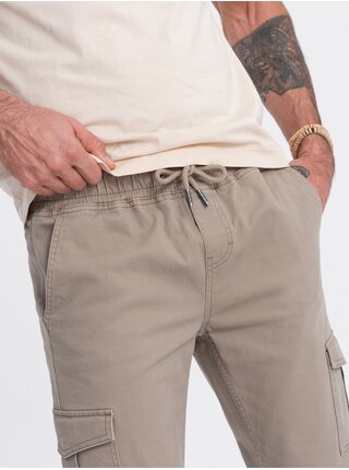 Béžové pánské cargo jogger kalhoty Ombre Clothing