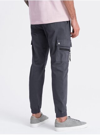 Tmavě šedé pánské cargo jogger kalhoty Ombre Clothing