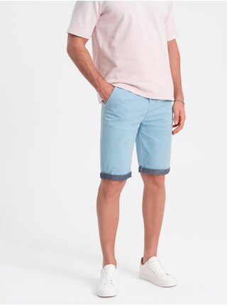 Modré pánske chino kraťasy s džínsovým lemom Ombre Clothing