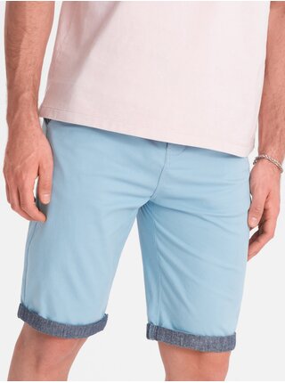 Modré pánske chino kraťasy s džínsovým lemom Ombre Clothing