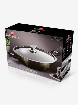 Wok pánev s poklicí s mramorovým povrchem 30 cm Shiny Black Edition BERLINGERHAUS
