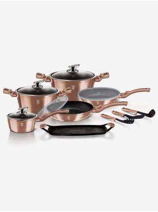 Sada nádobí s mramorovým povrchem 14 ks Rosegold Metallic Line BERLINGERHAUS