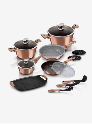 Sada nádobí s mramorovým povrchem 14 ks Rosegold Metallic Line BERLINGERHAUS