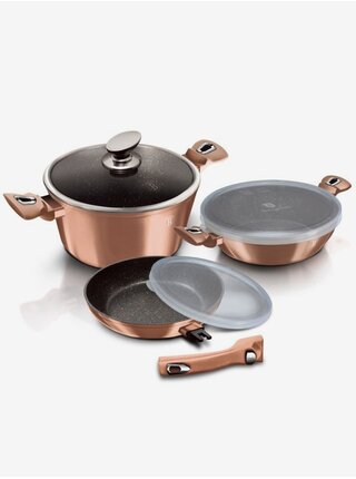 Sada nádobí s mramorovým povrchem 6 ks Rosegold Metallic Line BERLINGERHAUS