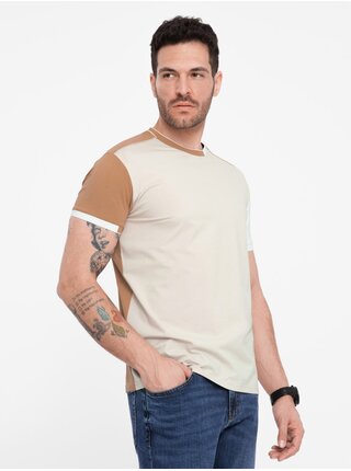 Hnědé pánské tričko Ombre Clothing