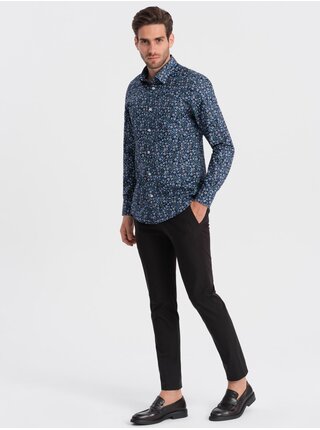 Modrá pánská vzorovaná slim fit košile Ombre Clothing