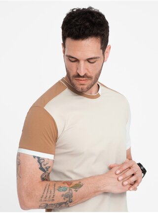 Hnědé pánské tričko Ombre Clothing