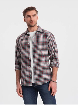 Modro-červená pánská kostkovaná flanelová košile Ombre Clothing