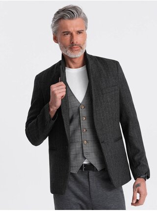 Pánská stylová žakárová bunda s jemnými proužky Ombre Clothing šedá