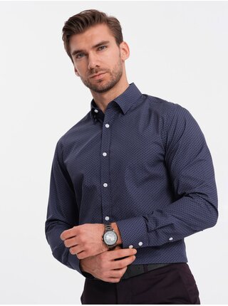 Pánská bavlněná vzorovaná košile SLIM FIT Ombre Clothing modrá