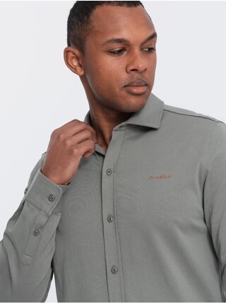 Khaki pánská žerzejová košile Ombre Clothing