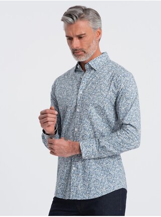 Modrá pánská vzorovaná slim fit košile Ombre Clothing