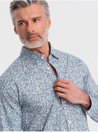 Modrá pánská vzorovaná slim fit košile Ombre Clothing