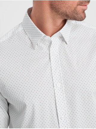 Pánská bavlněná košile REGULAR FIT s mikro vzorem - bílá V1 OM-SHCS-0152 Ombre Clothing