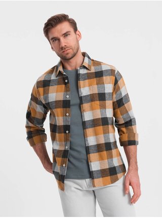 Černo-žlutá pánská kostkovaná flanelová košile Ombre Clothing