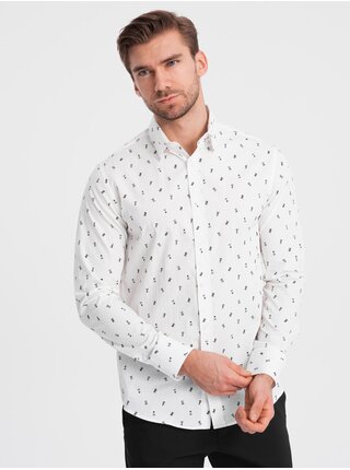 Pánská vzorovaná bavlněná košile SLIM FIT Ombre Clothing bílá