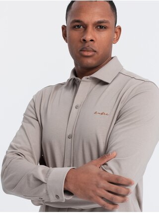 Pánská bavlněná košile REGULAR z jednoduchého žerzejového úpletu Ombre Clothing šedá