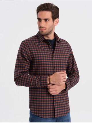Tmavě modrá pánská kostkovaná flanelová košile Ombre Clothing