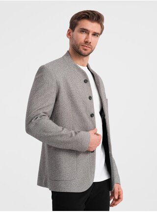 Šedé pánské sako bez klop Ombre Clothing