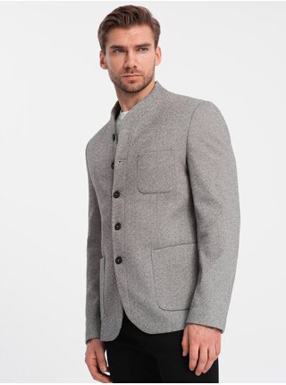 Šedé pánské sako bez klop Ombre Clothing