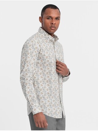 Béžová pánská vzorovaná slim fit košile Ombre Clothing