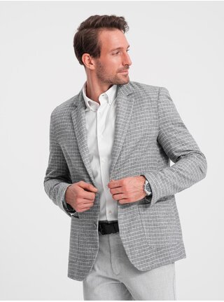 Šedé pánské kostkované sako s příměsí vlny Ombre Clothing